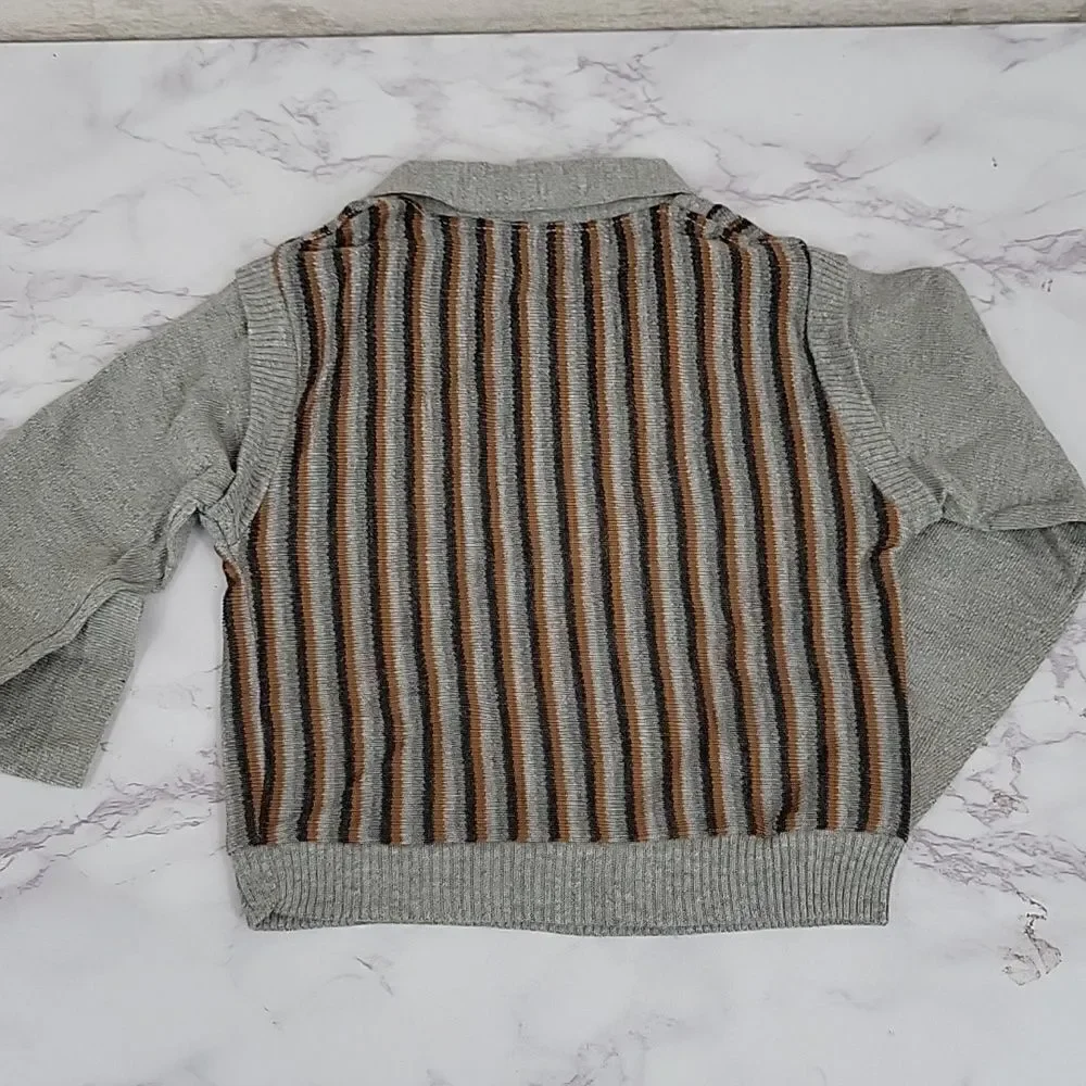Doe Spun Vintage Grandpacore Striped Sweater Vest Polo Long Sleeve Boys 4T
